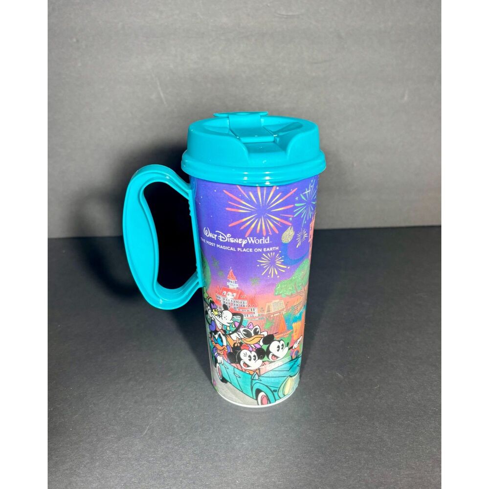 Walt Disney World Resort Refillable Mug Blue Lid Handle Mickey Minnie Souvenir